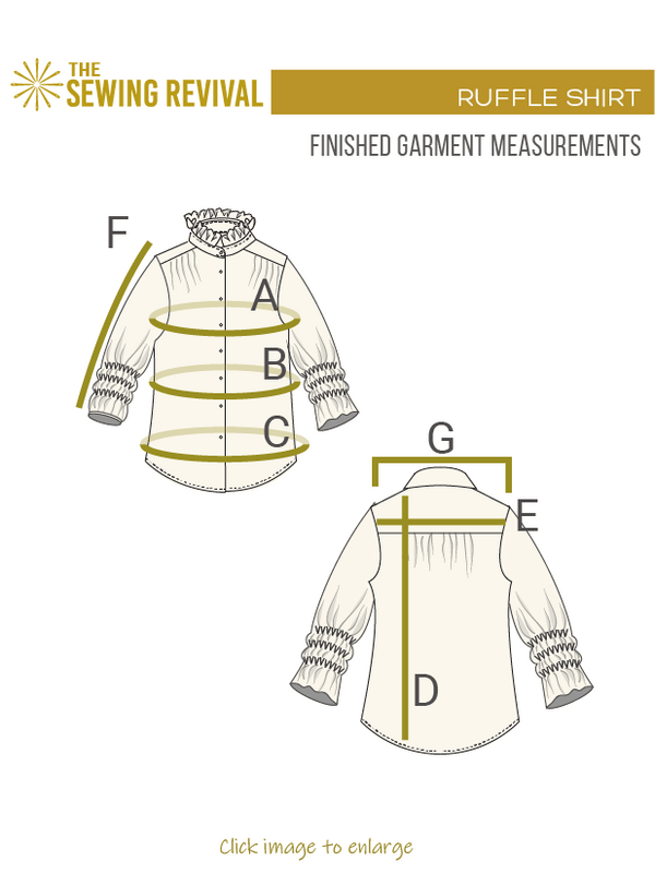 Ruffle Shirt Finished garment measurement sketch