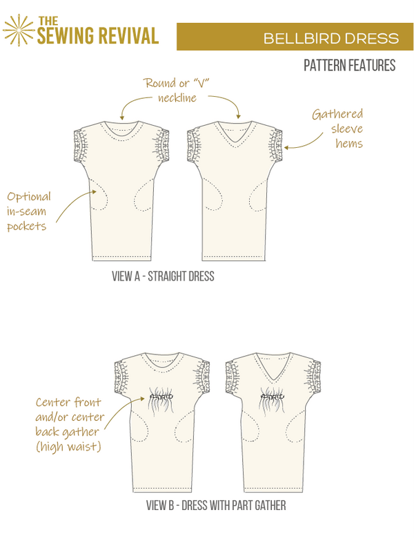 Bellbird dress sewing pattern features