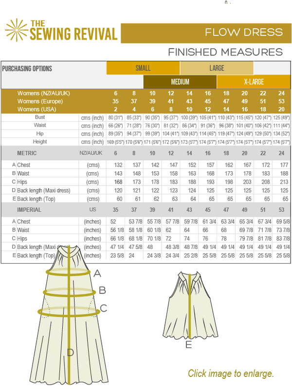 Finished garment measures for the FLow dress