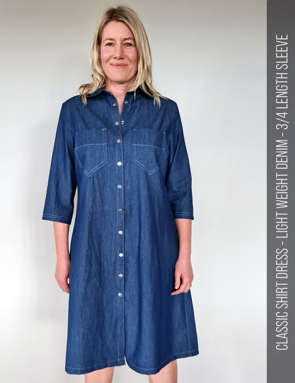 Modern shirt dress pattern in denim