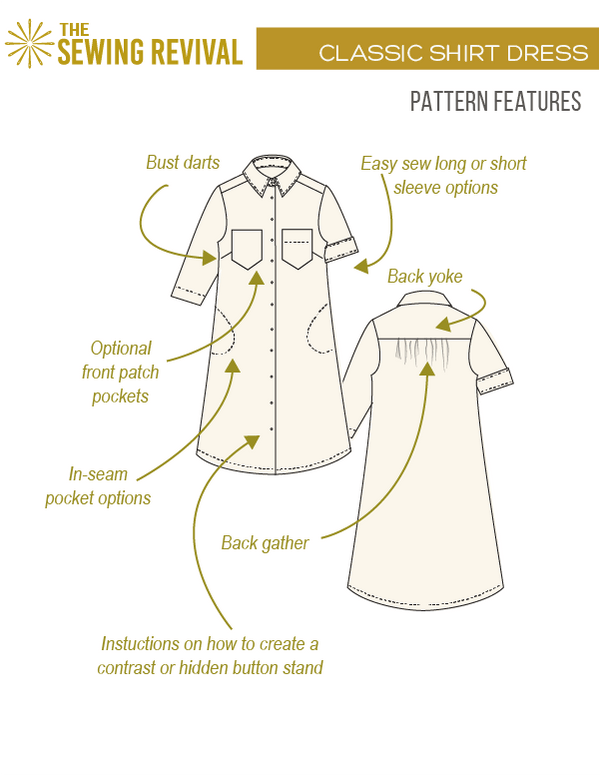 Classic shirt dress pattern features