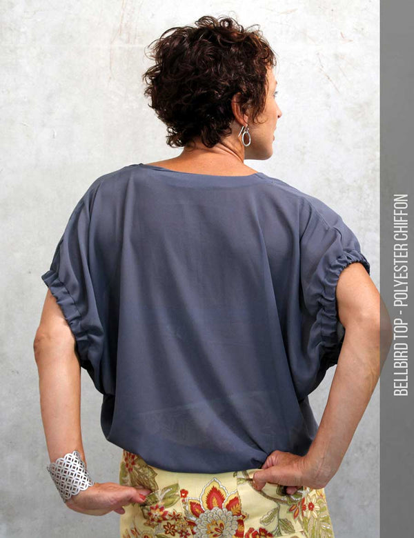 Womens elastic sleeve top rear view