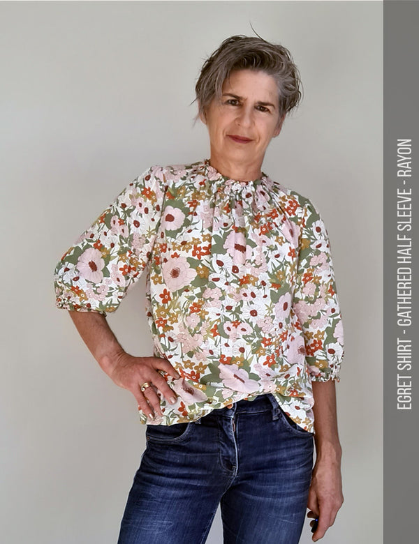 Gathered neck shirt sewing pattern for women