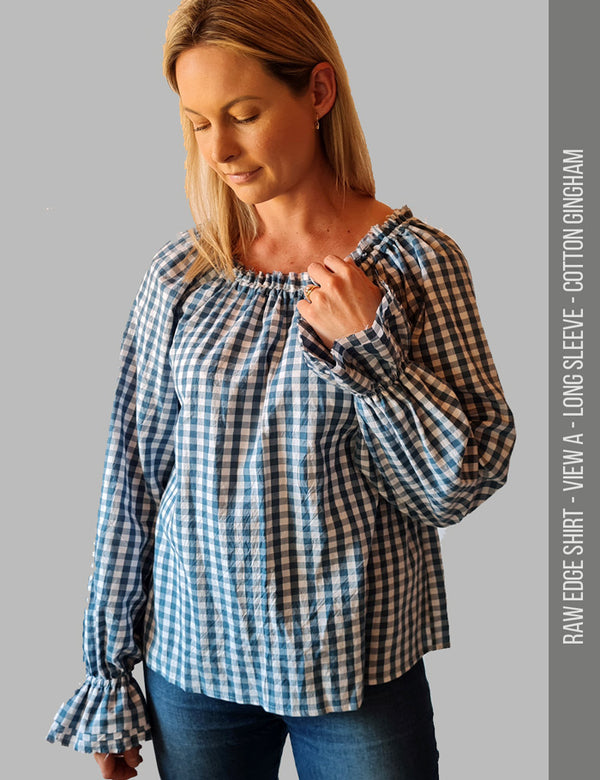 Shirt with gathered neck gingham