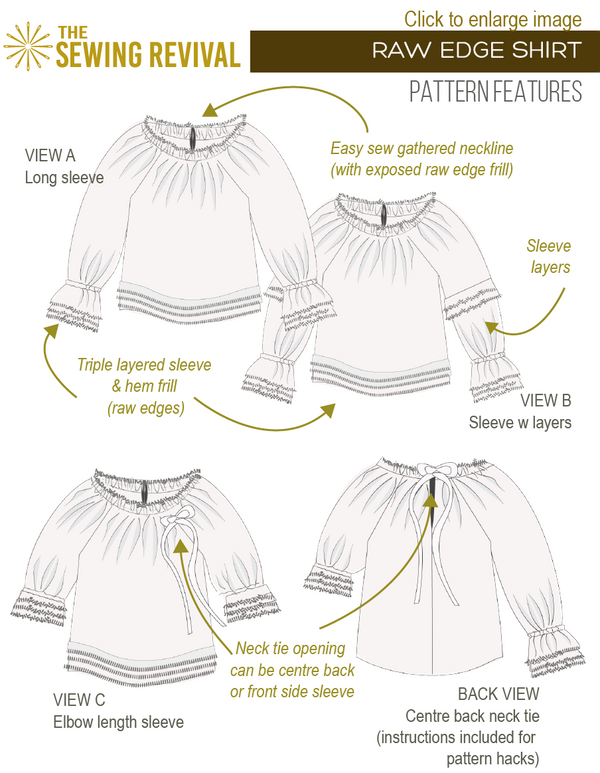 Raw edge shirt sewing pattern features