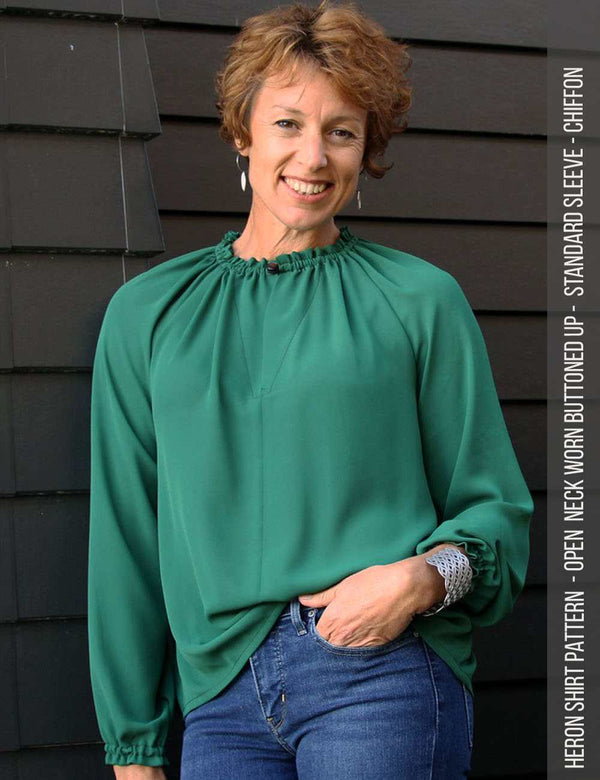 Heron shirt sewing pattern - women - button neck