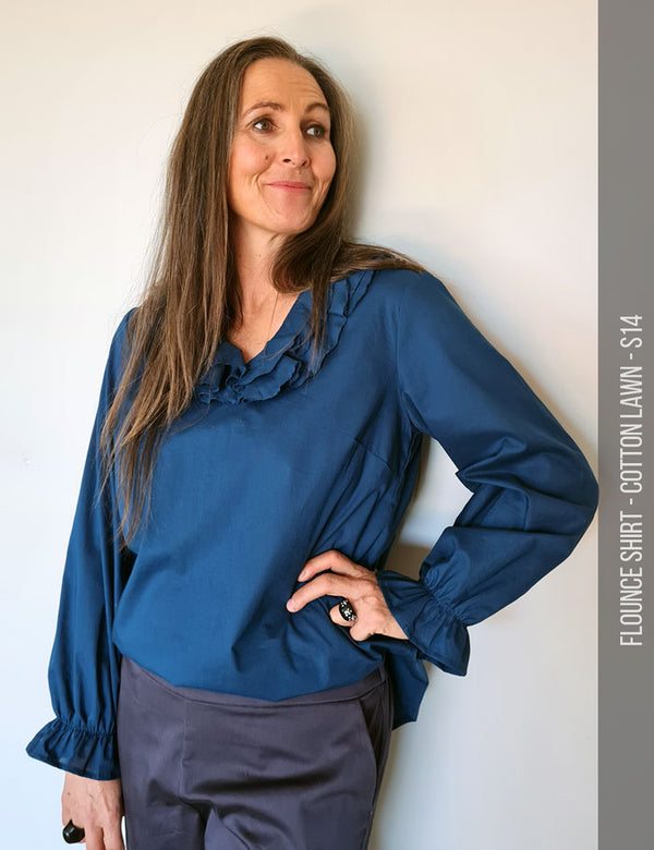 Flounce neck shirt sewing pattern