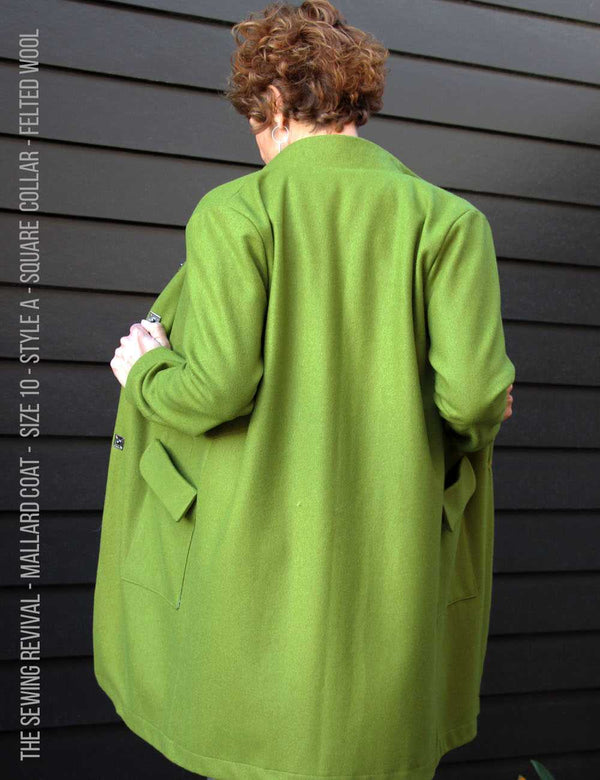 Easy coat sewing pattern - back view - green wool