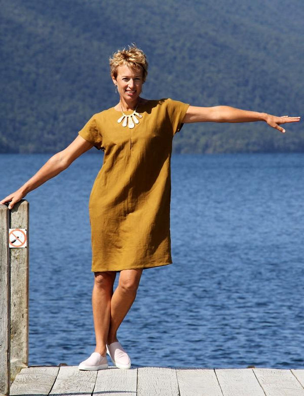 Stitchbird dress easy sewing pattern linen
