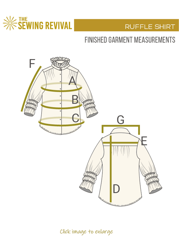 Ruffle Shirt Finished garment measurement sketch
