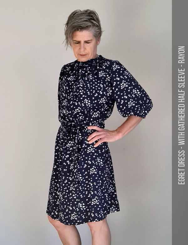Gathered neck dress sewing pattern for women