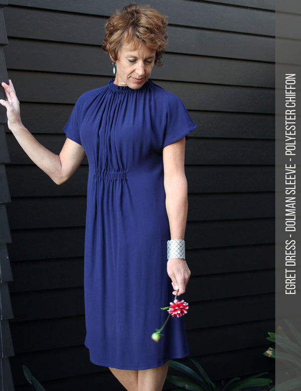 Gathered neck dress sewing pattern for women