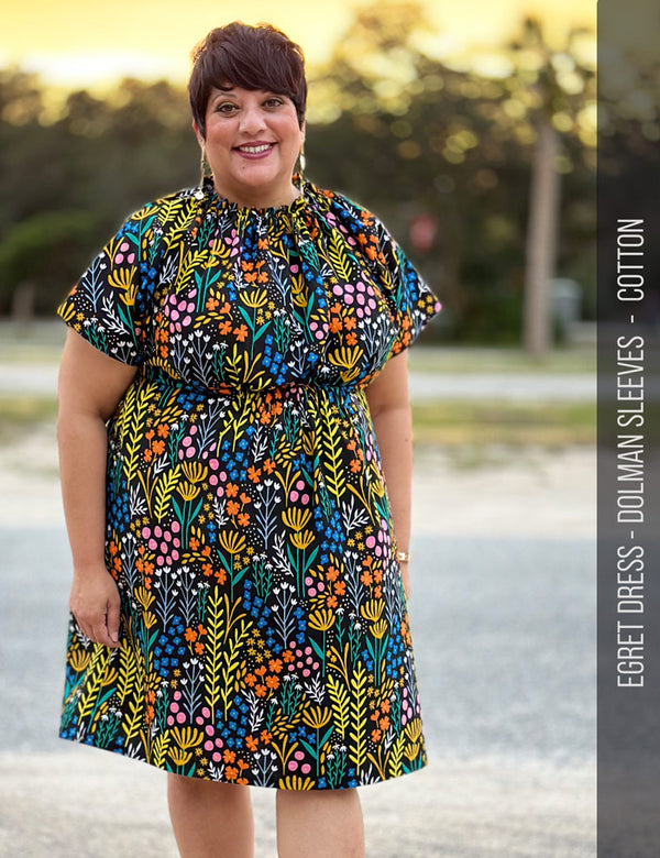 Gathered neck womens dress -  dolman sleeve -modern sewing pattern