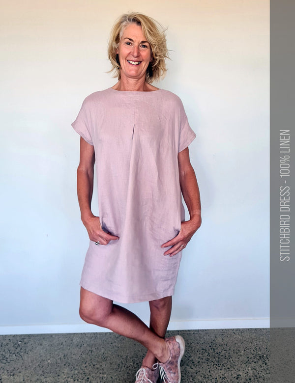 Stitchbird dress pink linen