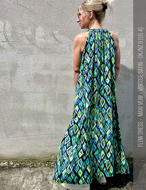 Flow dress womens sewing pattern in beautiful viscose satin