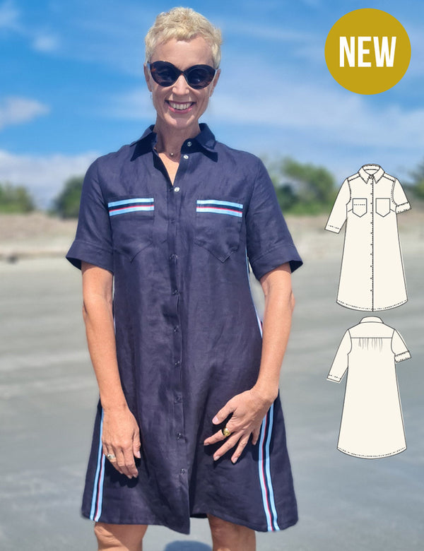 Classic shirt dress sewing pattern for women