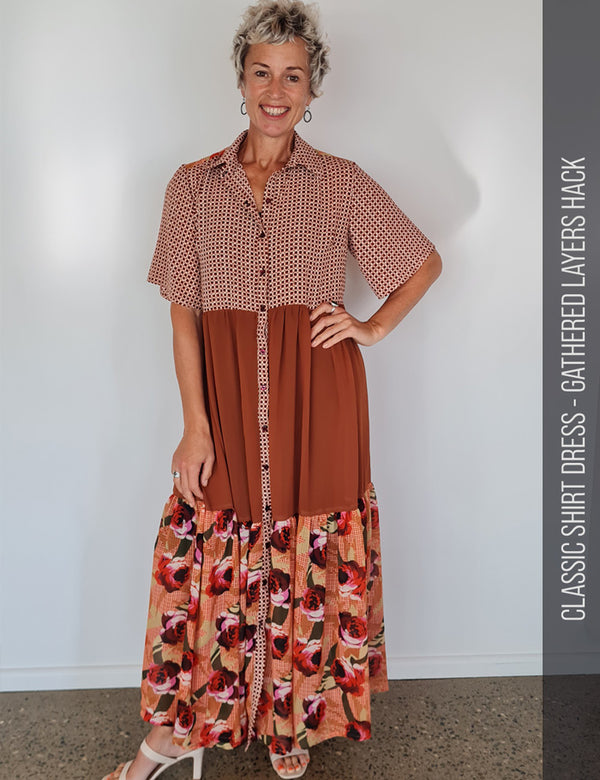 Shirt dress with gathered layers sewing pattern