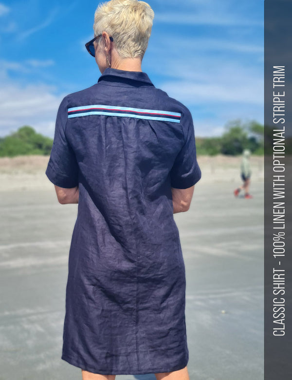 Modern shirt dress sewing pattern back view
