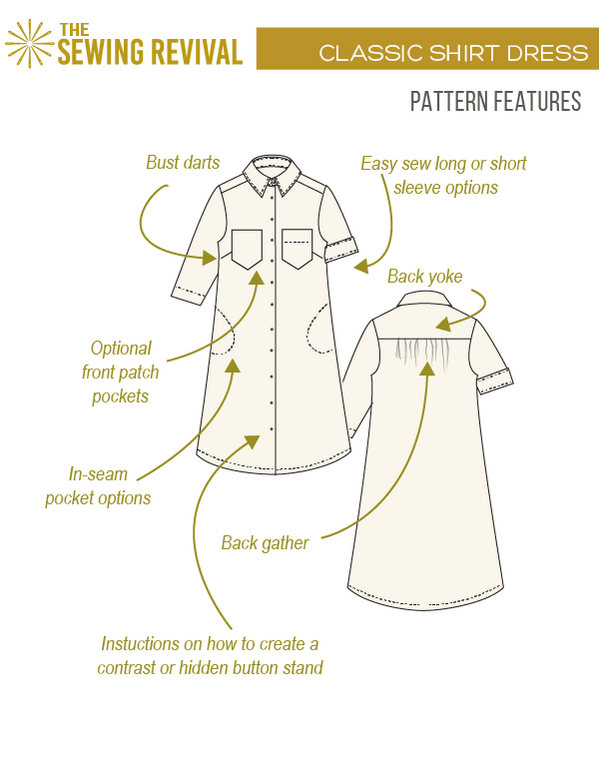 Classic shirt dress pattern features
