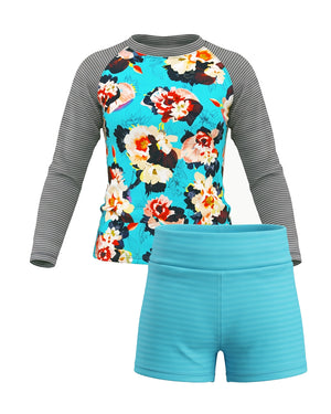 Rash top and aqua pant for women in blue and stripe