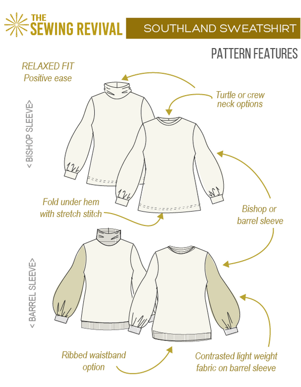 Southland sweatshirt sewing pattern features