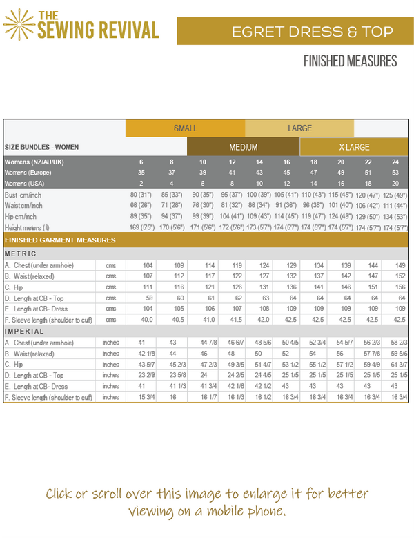 164 Egret finished measures chart