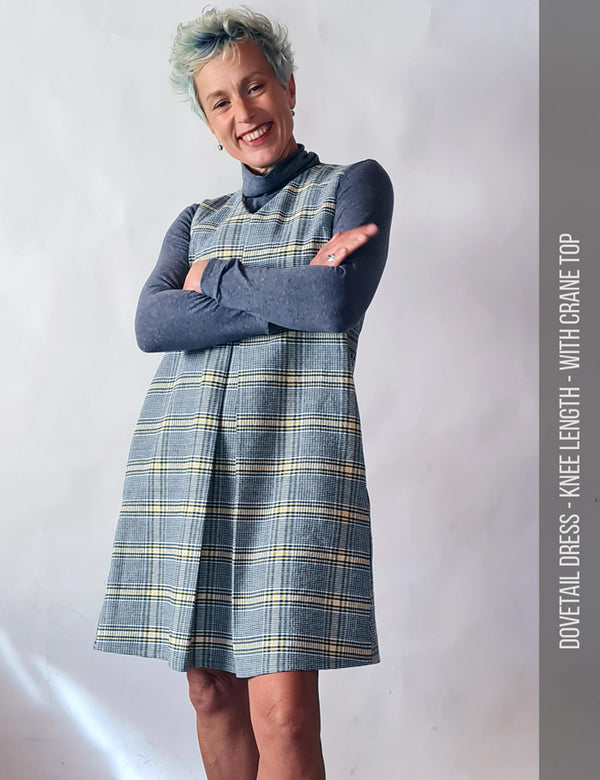Dovetail dress sewing pattern in winter weight fabric