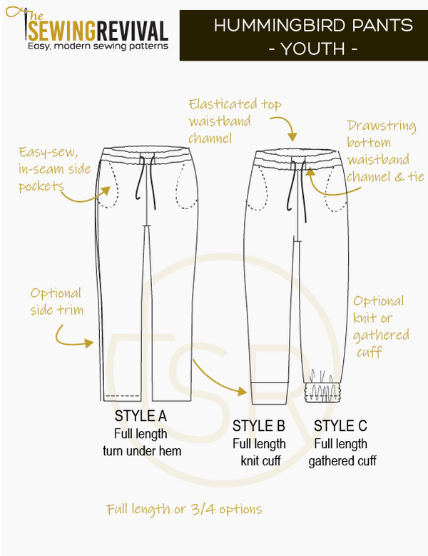 Youth track pants sewing pattern