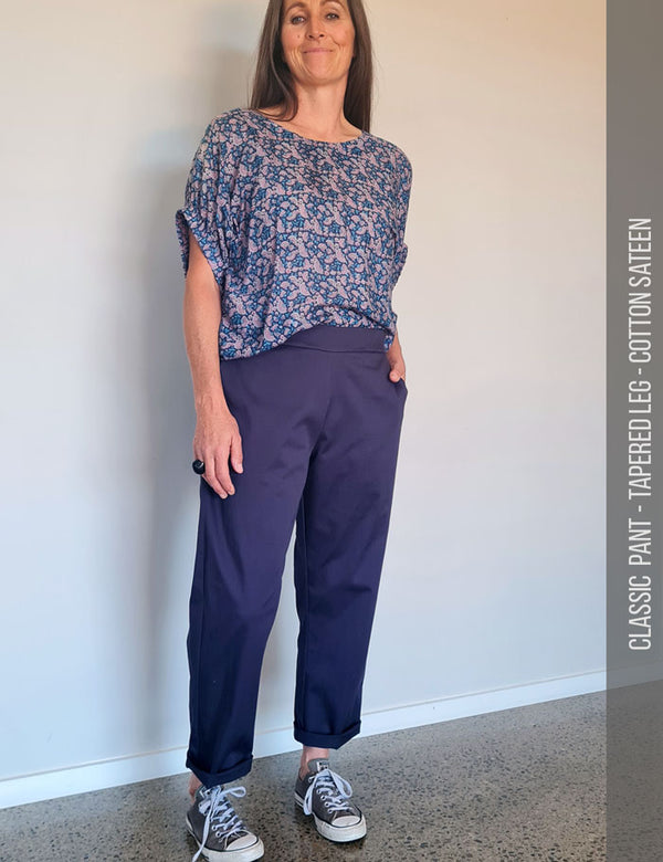 Classic pant sewing pattern with tapered leg