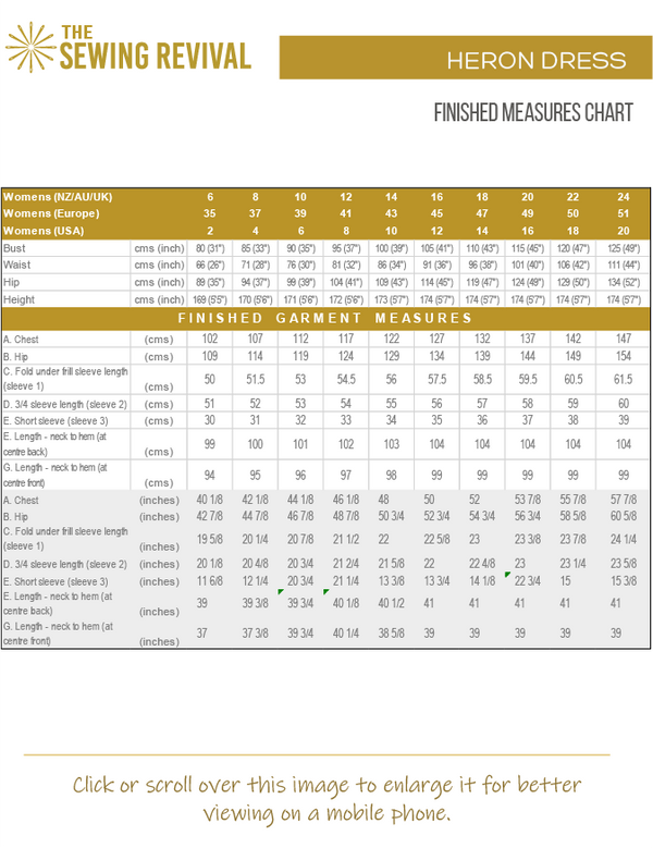 Heron Dress Fin Msres Chart