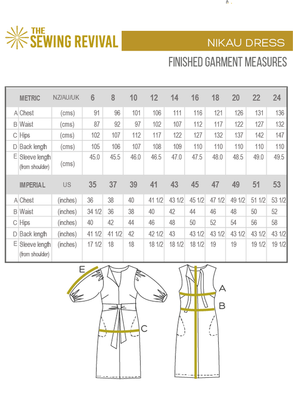 Nikau dress finished measures