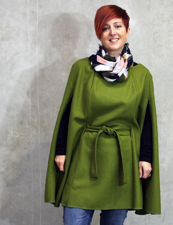 Womens Kea Cape PDF sewing pattern in green felted wool