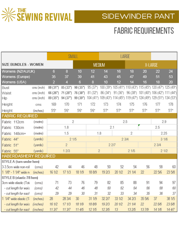 Sidewinder Pants Fabric Chart