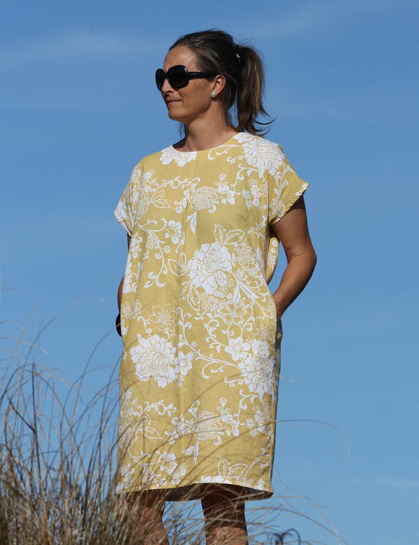 Stitchbird dress PDF sewing pattern - linen floral