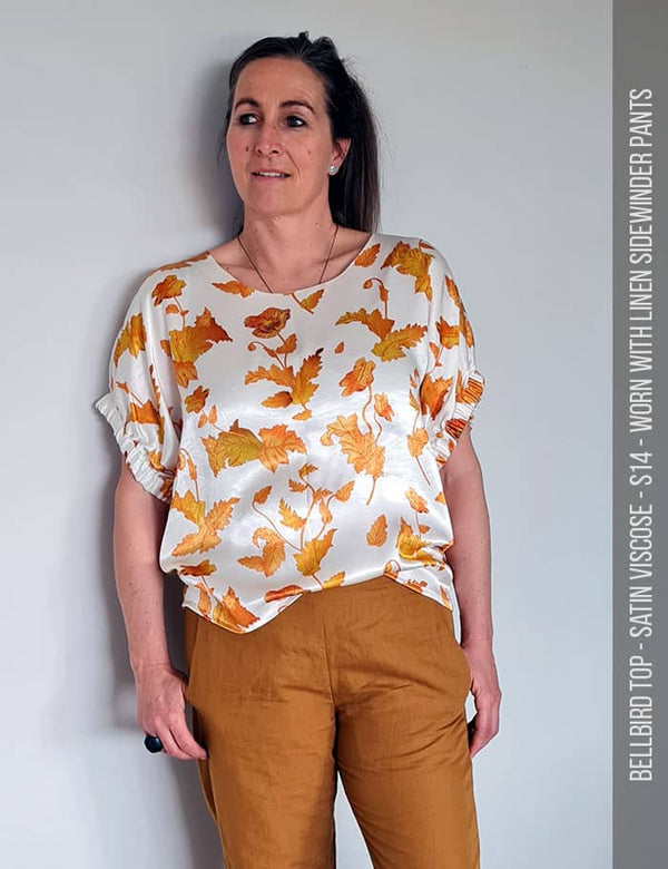 Bellbird top in satin viscose