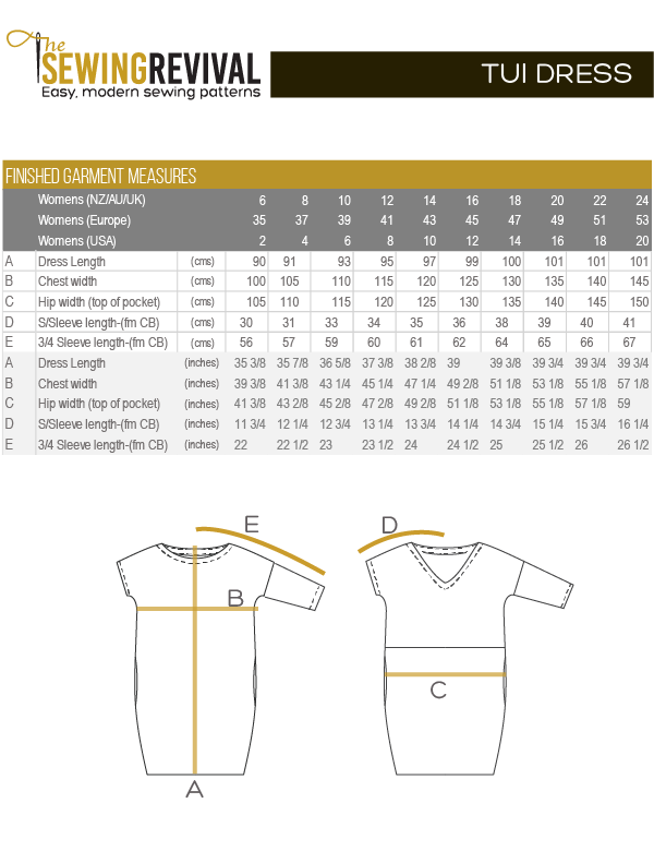 Tui dress finished measures