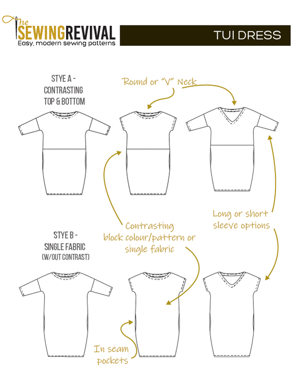 Tui dress PDF sewing pattern sketch